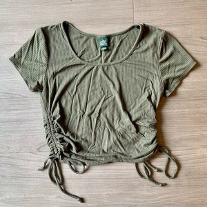 Olive Green Cropped Side Tie Tee